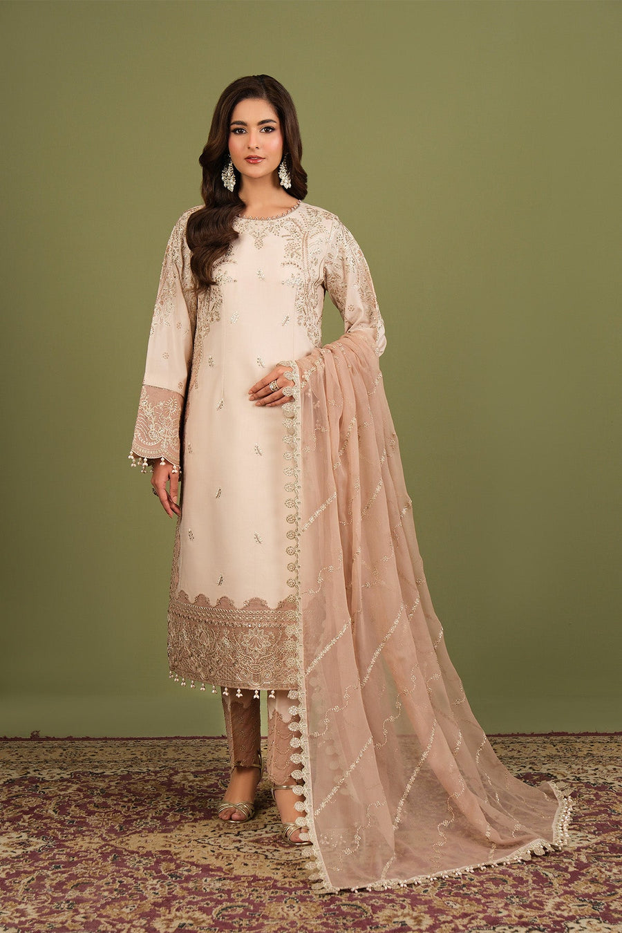 Alizeh Fashion Luxe Embroidered Raw Silk Unstitched 3Pc Suit AF-RS-10-Castor