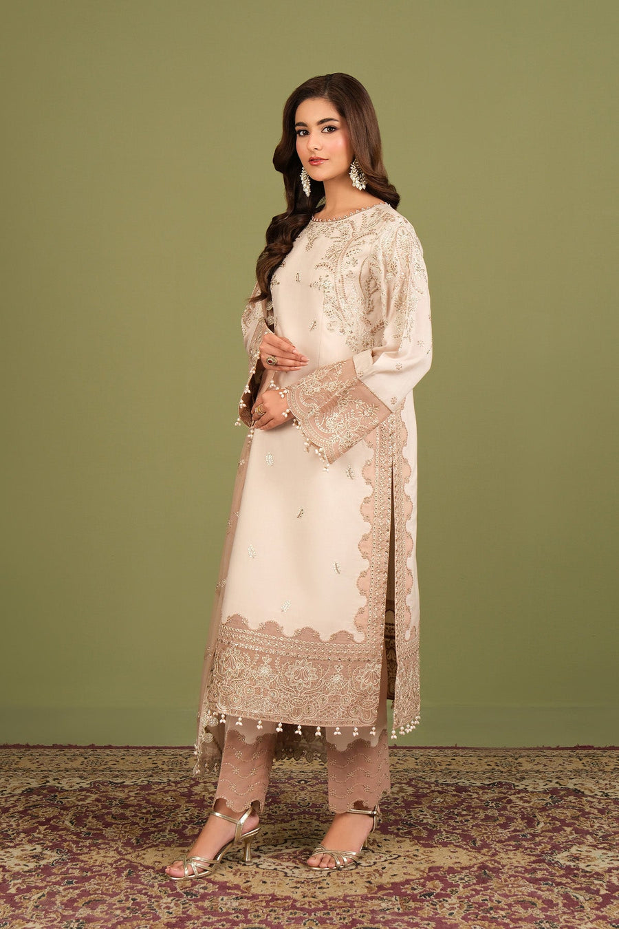 Alizeh Fashion Luxe Embroidered Raw Silk Unstitched 3Pc Suit AF-RS-10-Castor