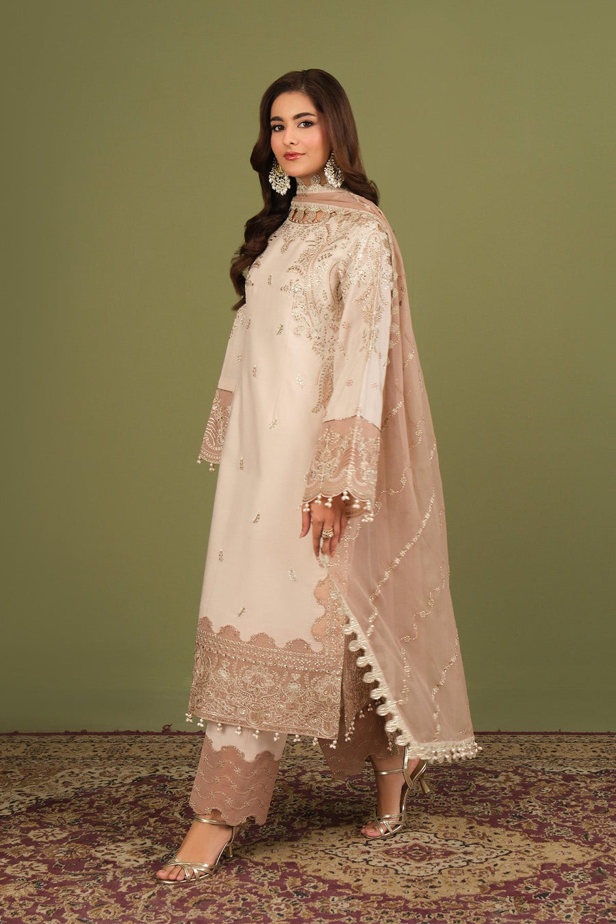 Alizeh Fashion Luxe Embroidered Raw Silk Unstitched 3Pc Suit AF-RS-10-Castor