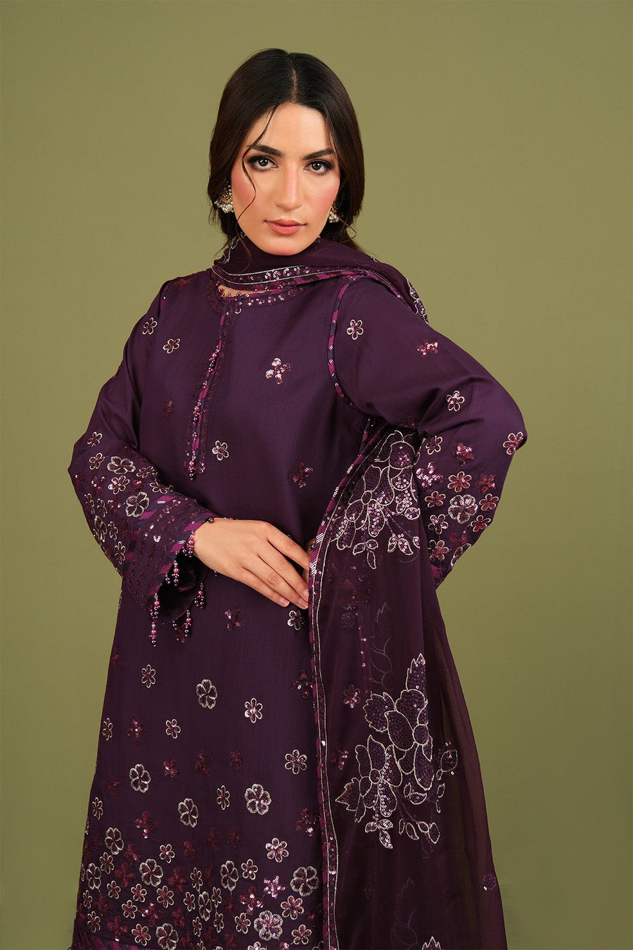 Alizeh Fashion Luxe Embroidered Raw Silk Unstitched 3Pc Suit AF-RS-09-Mulbery