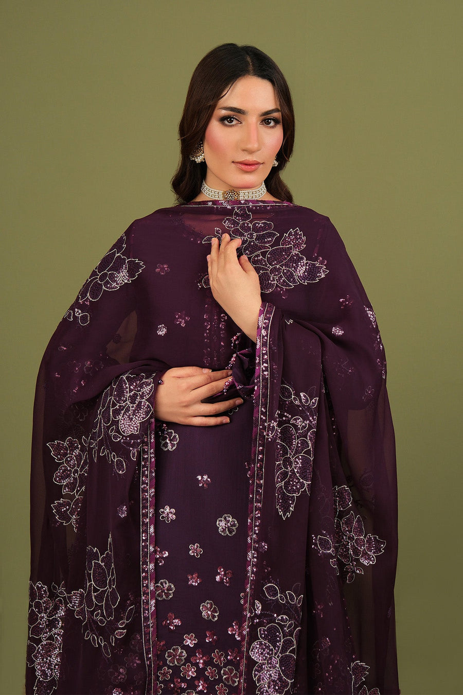 Alizeh Fashion Luxe Embroidered Raw Silk Unstitched 3Pc Suit AF-RS-09-Mulbery
