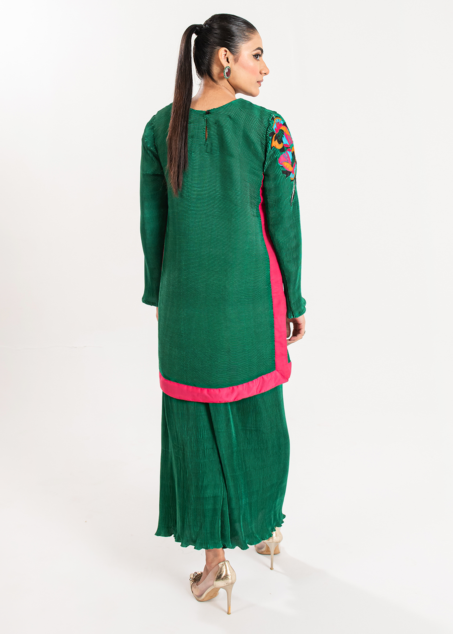 Maria Osama Khan Claire Pleated Silk Luxury Pret 2Pc Suit - Ivy