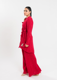 Maria Osama Khan Claire Pleated Silk Luxury Pret 2Pc Suit - Scarlet