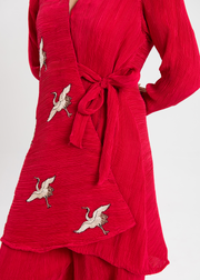 Maria Osama Khan Claire Pleated Silk Luxury Pret 2Pc Suit - Scarlet