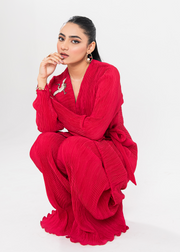 Maria Osama Khan Claire Pleated Silk Luxury Pret 2Pc Suit - Scarlet