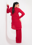 Maria Osama Khan Claire Pleated Silk Luxury Pret 2Pc Suit - Scarlet