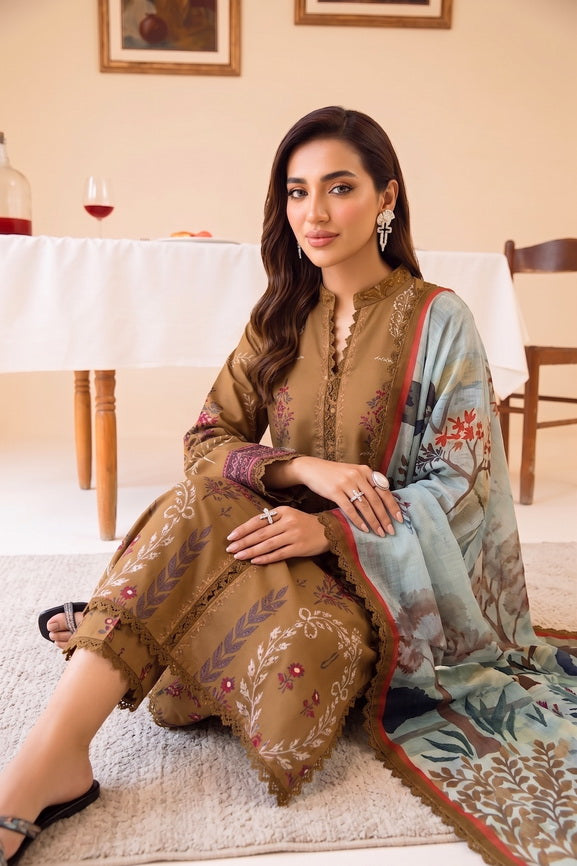 Faiza Faisal FNF Prints Unstitched Lawn 3Pc Suit - DUNE AURA