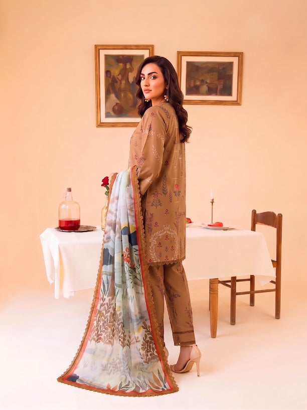 Faiza Faisal FNF Prints Unstitched Lawn 3Pc Suit - DUNE AURA
