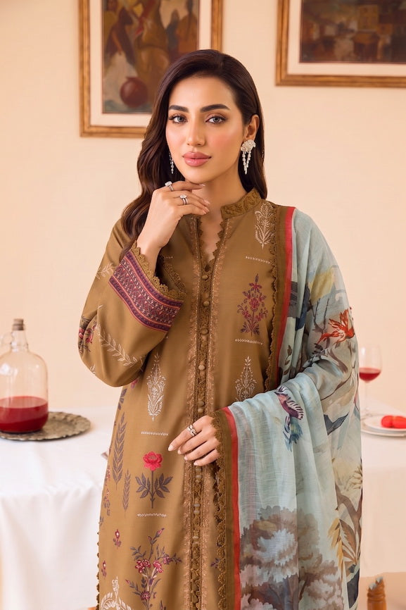 Faiza Faisal FNF Prints Unstitched Lawn 3Pc Suit - DUNE AURA