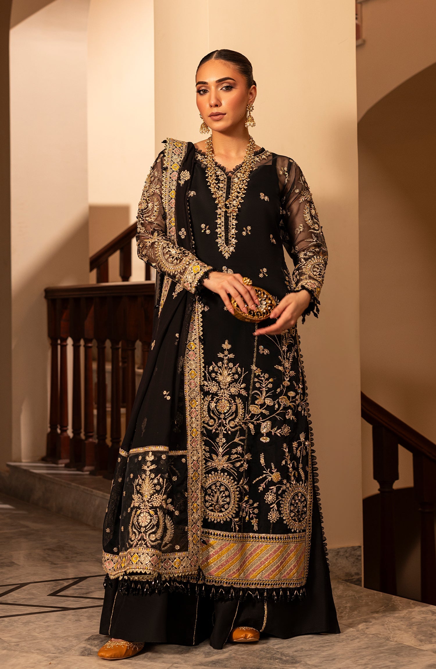 Aylin Wedding Formal Embroidered Organza Unstitched 3Pc Suit - DUSKY