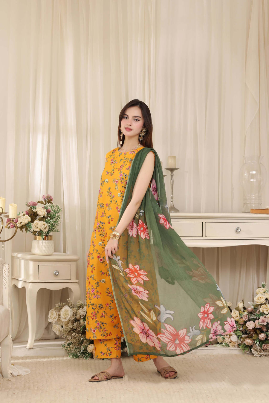 Feathers Threads of Poetry Unstitched Lawn 3Pc Suit Daffodil Dialogue-FT766