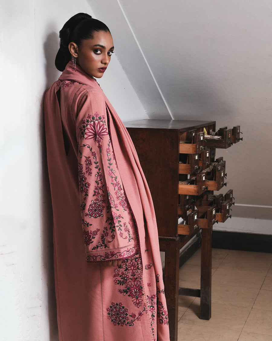 Jugnu Lahore Womenswear Embroidered Karandi Unstitched 3Pc Suit - DAHLIA
