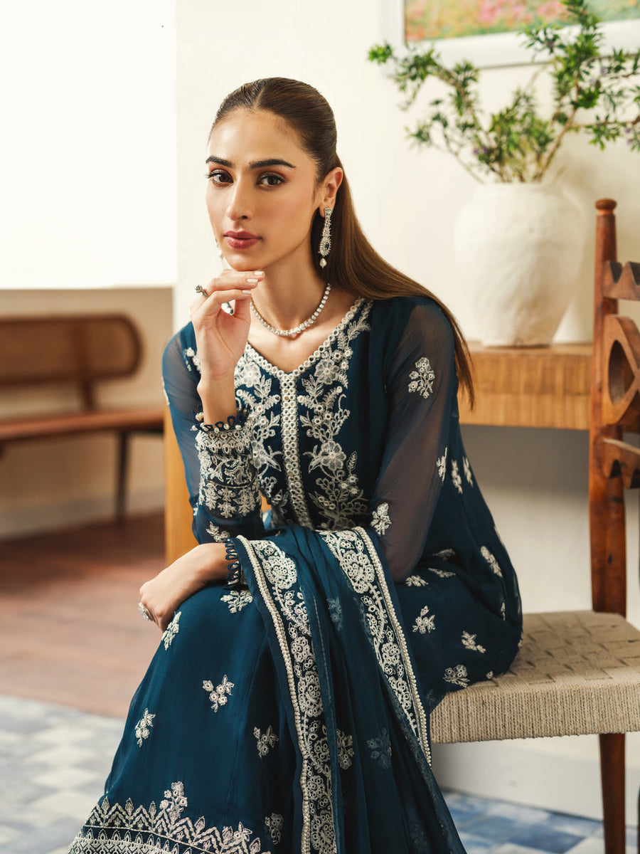 Mysha by Sifa Embroidered Chiffon Unstitched 3Pc Suit - DAHLIA