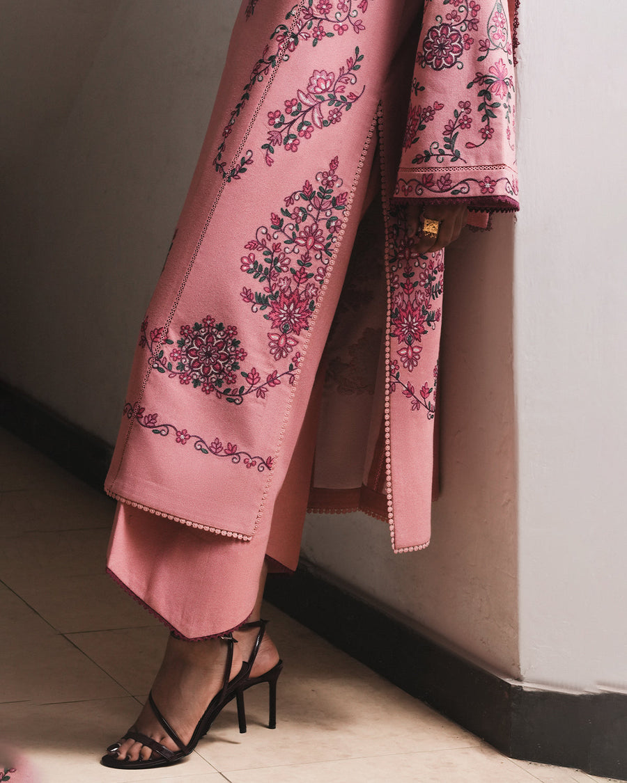Jugnu Lahore Womenswear Embroidered Karandi Unstitched 3Pc Suit - DAHLIA