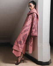 Jugnu Lahore Womenswear Embroidered Karandi Unstitched 3Pc Suit - DAHLIA