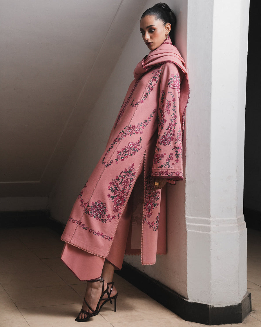 Jugnu Lahore Womenswear Embroidered Karandi Unstitched 3Pc Suit - DAHLIA