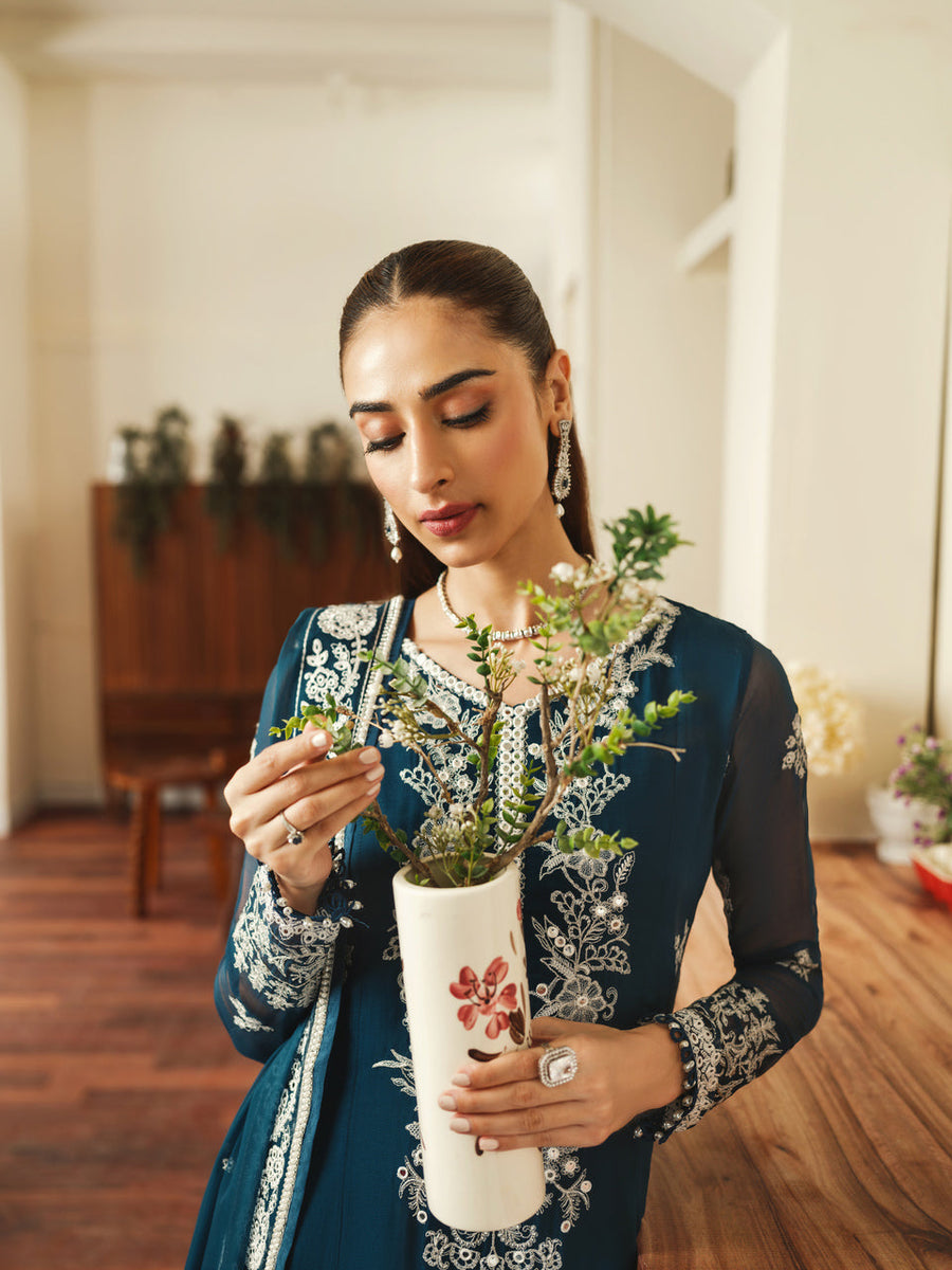 Mysha by Sifa Embroidered Chiffon Unstitched 3Pc Suit - DAHLIA