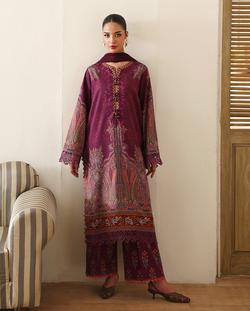 Roheenaz Eclat Gerden Printed Lawn Unstitched 3Pc Suit - DAHLIA DREAM