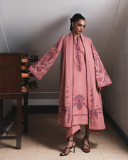 Jugnu Lahore Womenswear Embroidered Karandi Unstitched 3Pc Suit - DAHLIA