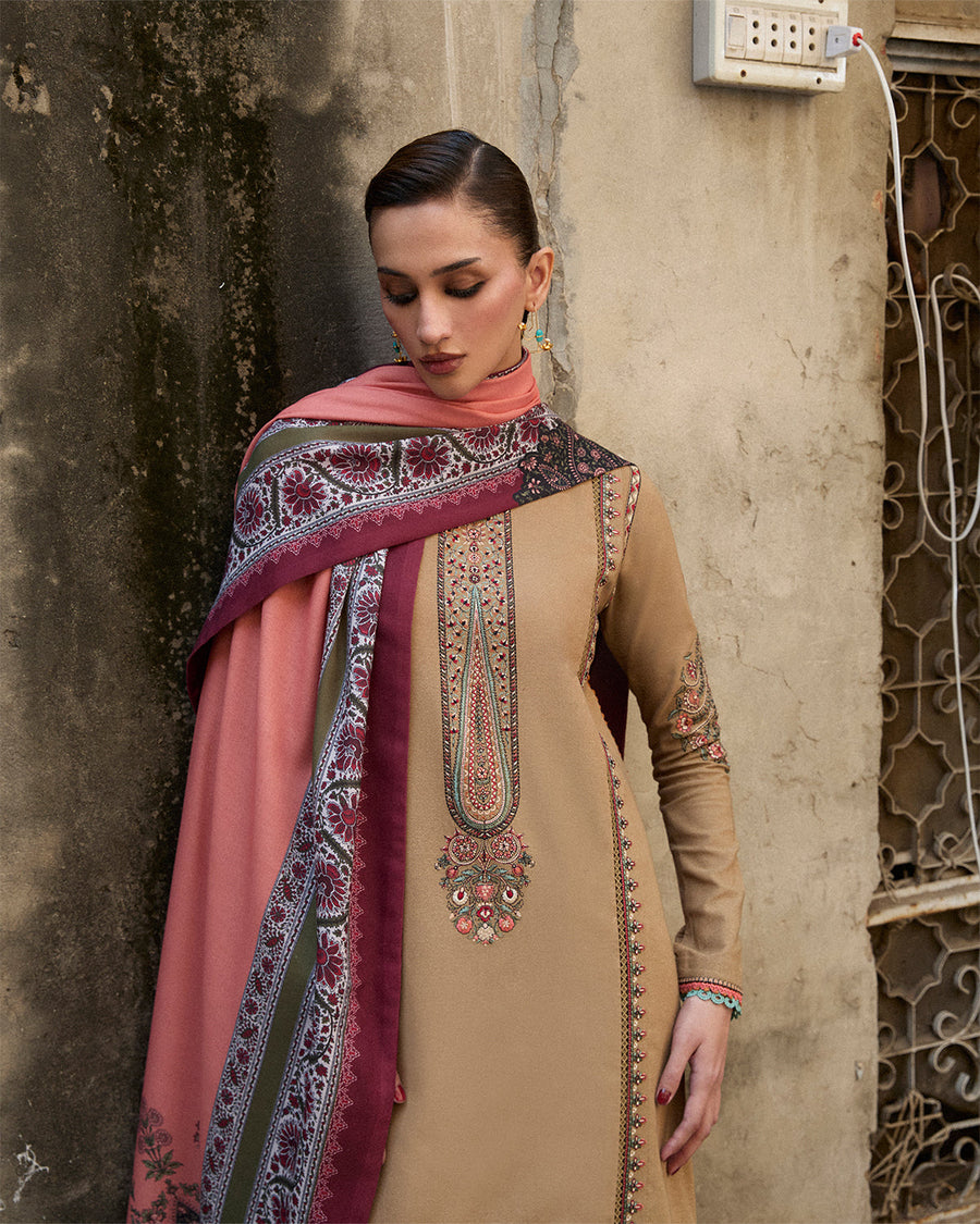 Jugnu Lahore Womenswear Embroidered Karandi Unstitched 3Pc Suit - DAHR