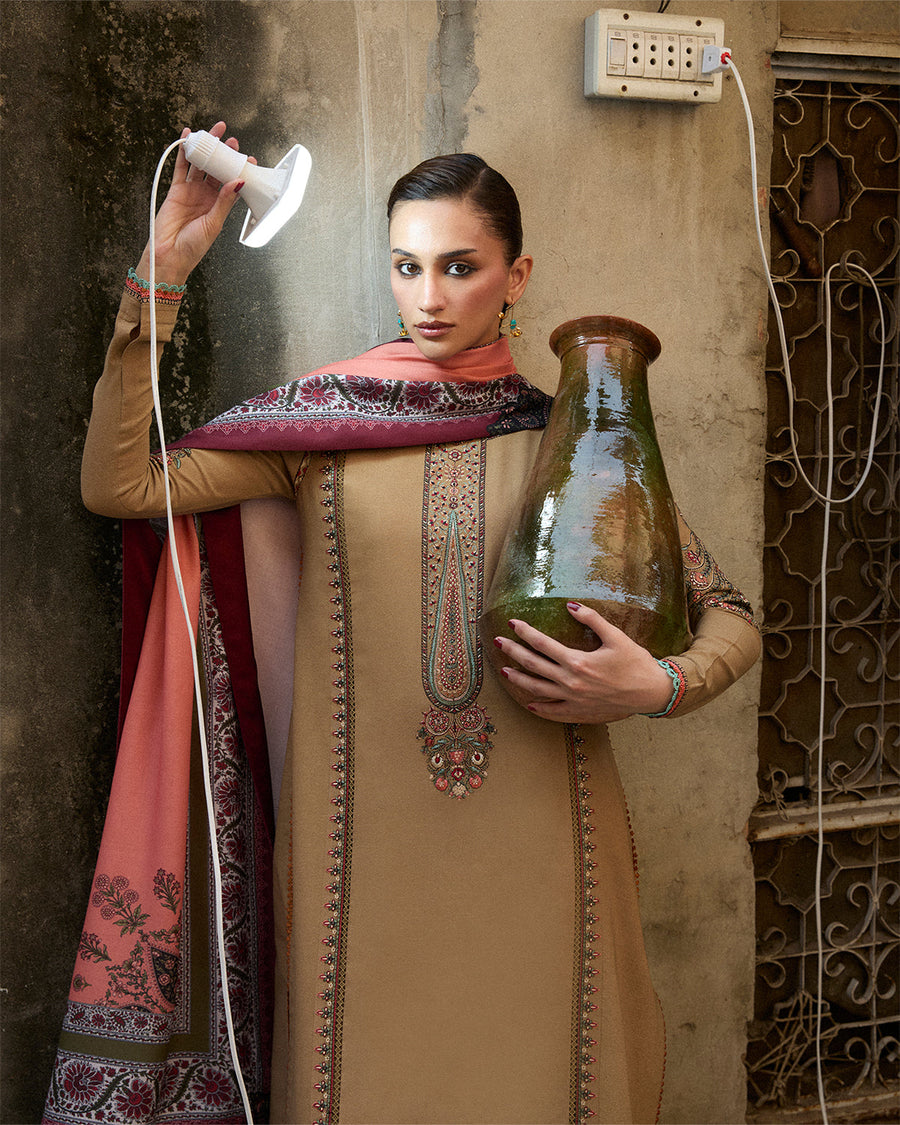 Jugnu Lahore Womenswear Embroidered Karandi Unstitched 3Pc Suit - DAHR