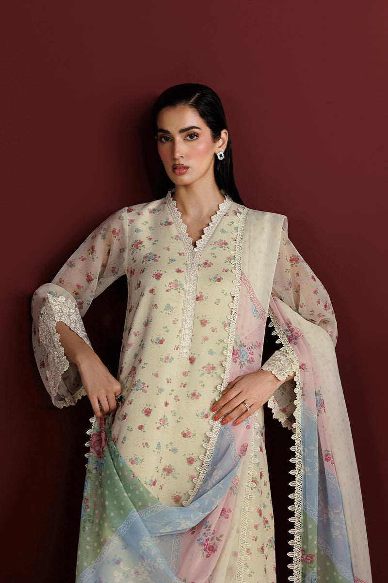 Farasha Fiorella Embroidered Chiffon Unstitched 3Pc Suit - Daisy Garden