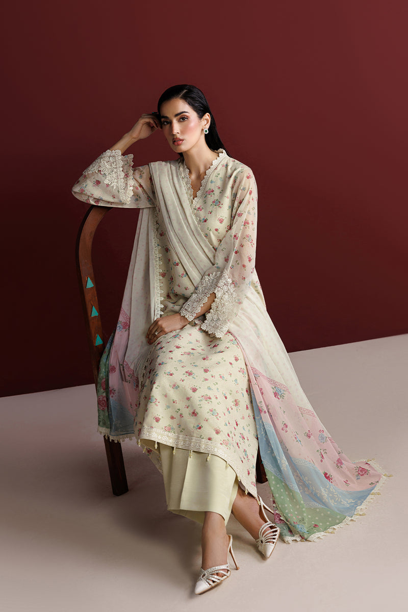 Farasha Fiorella Embroidered Chiffon Unstitched 3Pc Suit - Daisy Garden