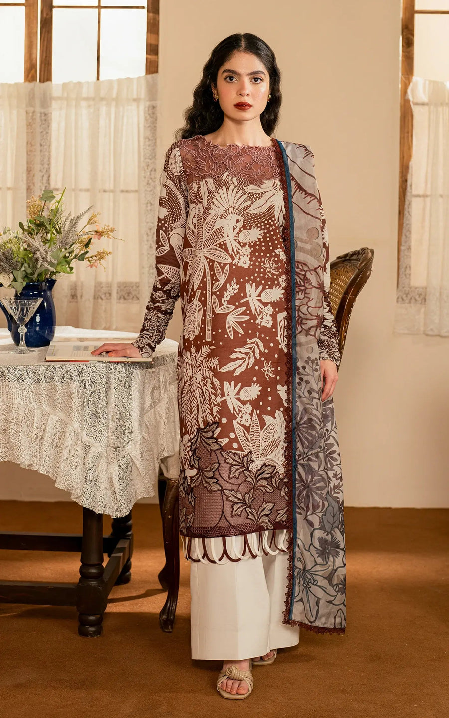 Asifa & Nabeel Meraki Vintage Embroidered Lawn Unstitched 3Pc Suit MVL25-07 Darcheeni