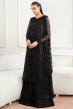 Farasha Essence Embroidered Chiffon Unstitched 3Pc Suit - Dark Whisper