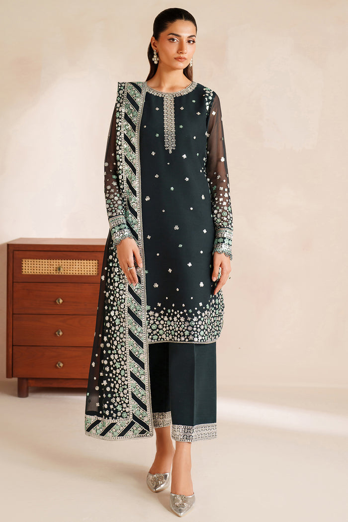 Farasha Luxury Embroidered Chiffon Unstitched 3Pc Suit - Dawn Mist