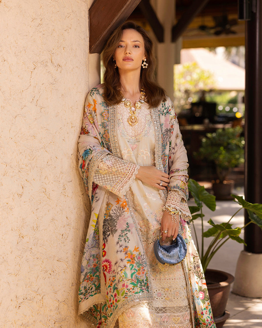 Faiza Saqlain Zinnia Embroidered Luxury Lawn Unstitched 3Pc Suit - Delilah