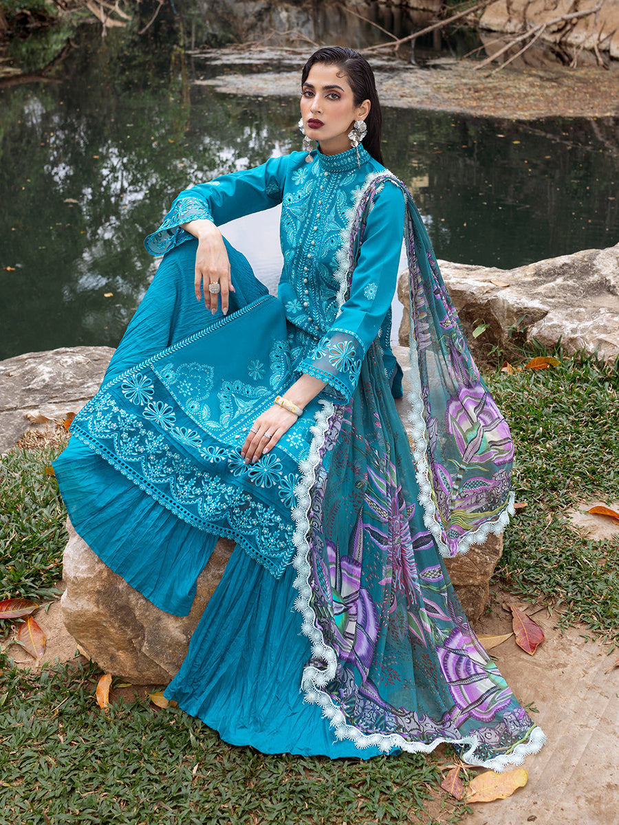 Roheenaz Dahlia Embroidered Lawn Unstitched 3Pc Suit RNZ-01A Delphinium
