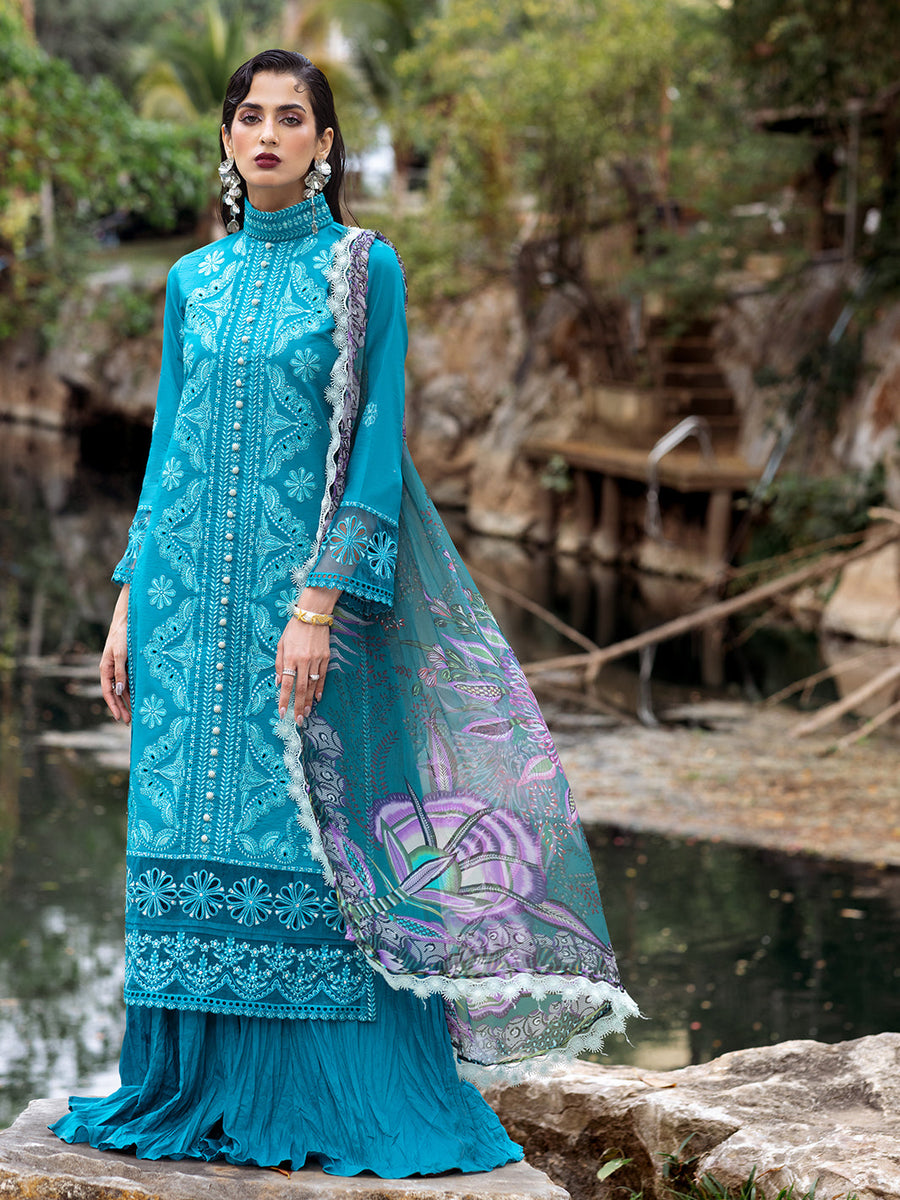 Roheenaz Dahlia Embroidered Lawn Unstitched 3Pc Suit RNZ-01A Delphinium