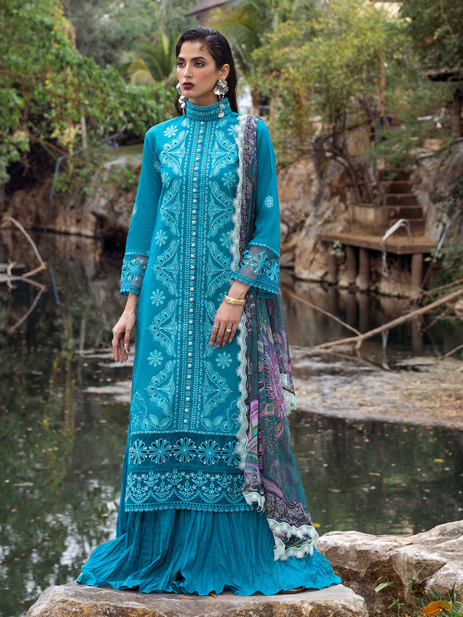Roheenaz Dahlia Embroidered Lawn Unstitched 3Pc Suit RNZ-01A Delphinium