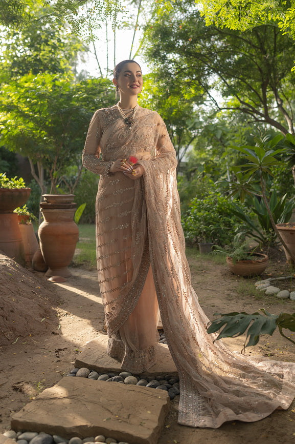 Noor by Azzal Embroidered Net Unstitched Saree D-04 Derya