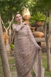 Noor by Azzal Embroidered Net Unstitched Saree D-04 Derya