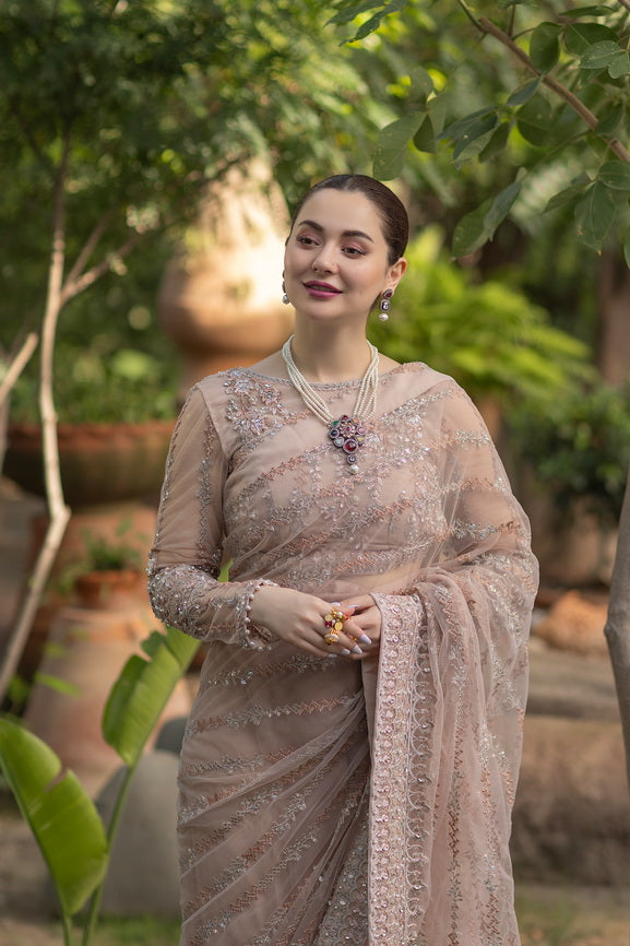Noor by Azzal Embroidered Net Unstitched Saree D-04 Derya