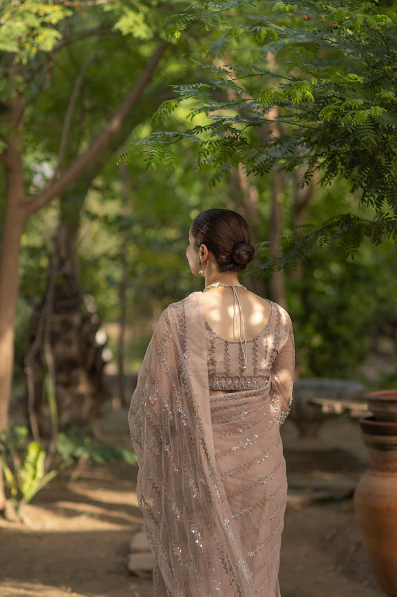 Noor by Azzal Embroidered Net Unstitched Saree D-04 Derya