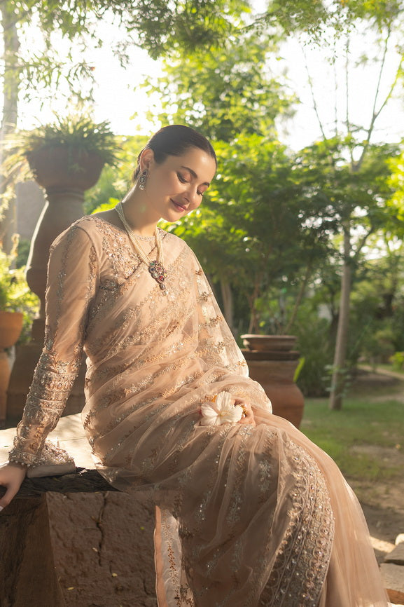 Noor by Azzal Embroidered Net Unstitched Saree D-04 Derya