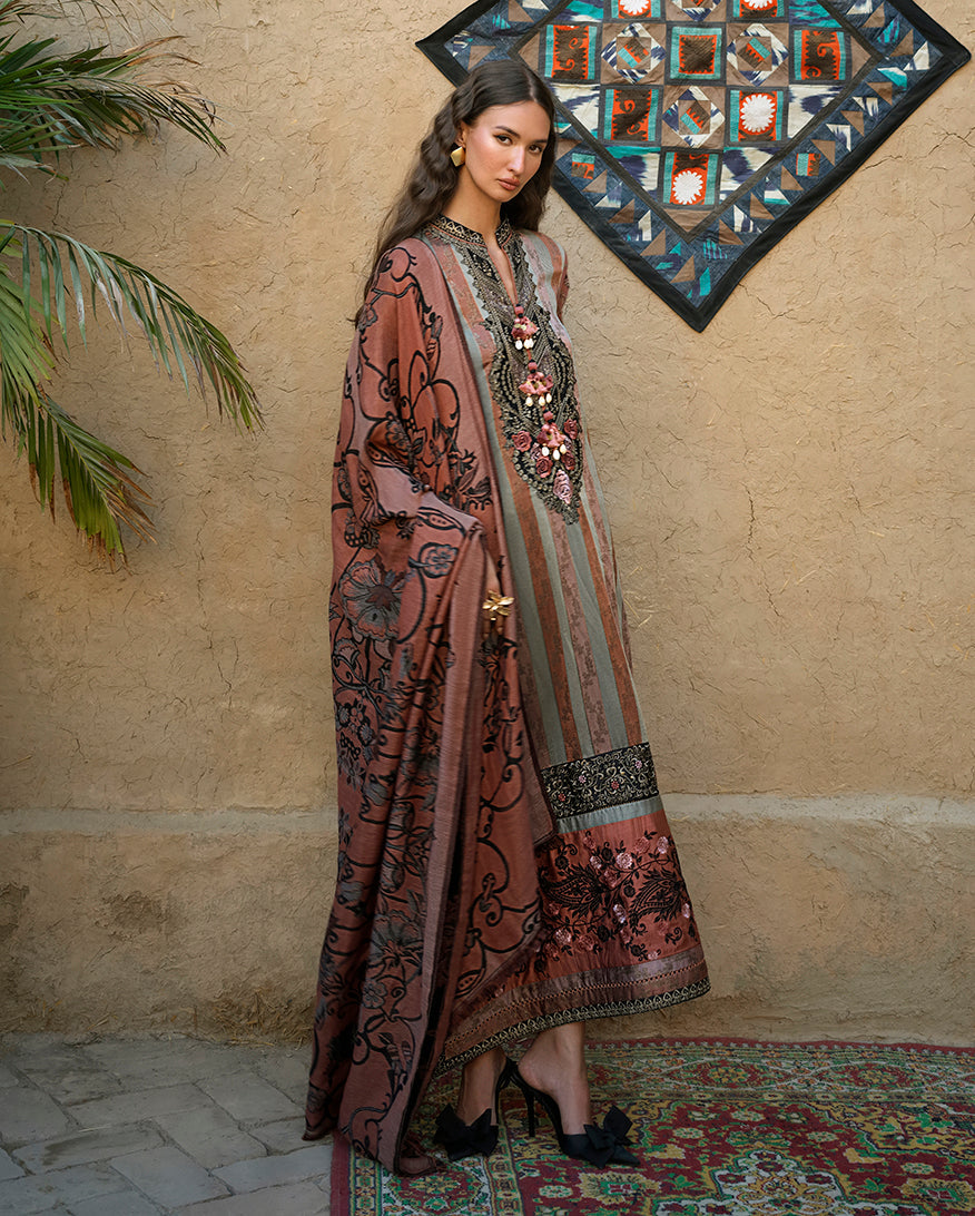 Mushq Broadway Embroidered Jacquard Unstitched 3Pc Suit - Desert Dusk