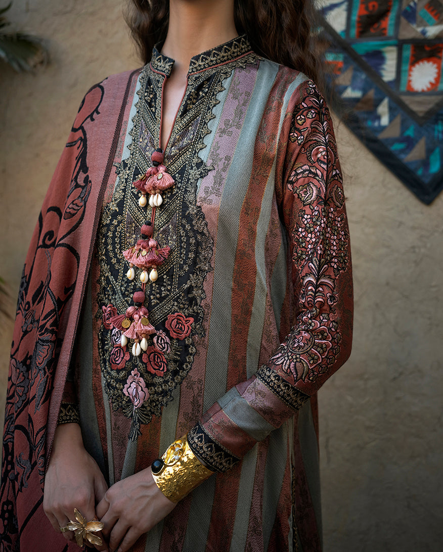Mushq Broadway Embroidered Jacquard Unstitched 3Pc Suit - Desert Dusk