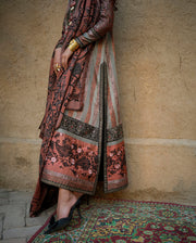 Mushq Broadway Embroidered Jacquard Unstitched 3Pc Suit - Desert Dusk