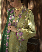 Hemline by Mushq Bukhara Embroidered Crepe Unstitched 3Pc Suit - Desert Minaret