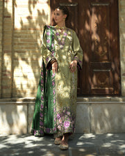 Hemline by Mushq Bukhara Embroidered Crepe Unstitched 3Pc Suit - Desert Minaret