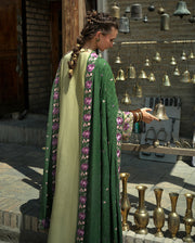 Hemline by Mushq Bukhara Embroidered Crepe Unstitched 3Pc Suit - Desert Minaret
