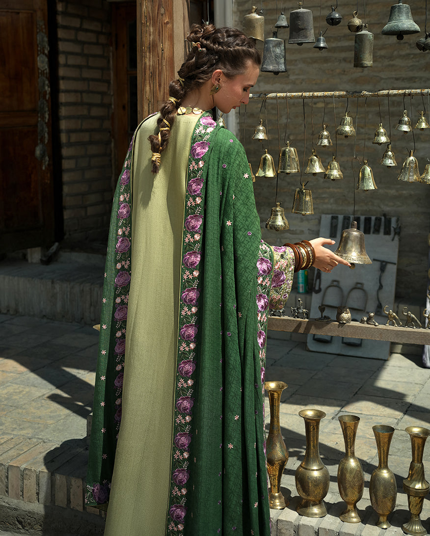 Hemline by Mushq Bukhara Embroidered Crepe Unstitched 3Pc Suit - Desert Minaret