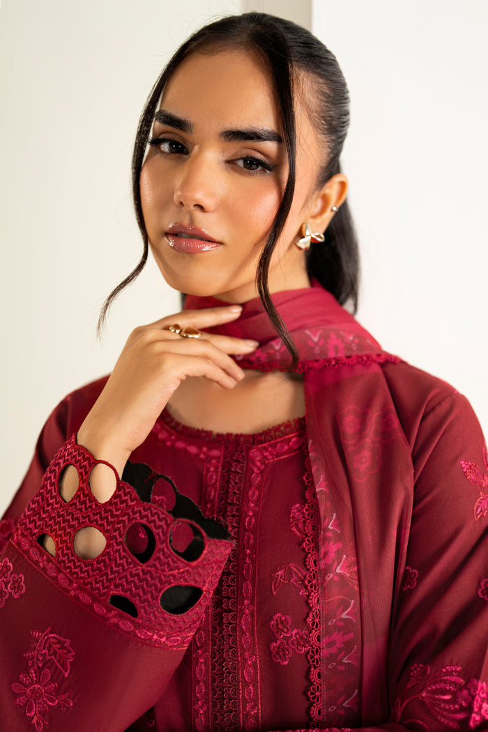 Farasha Summer Weaves Embroidered Lawn Unstitched 3Pc Suit - Desert Rose