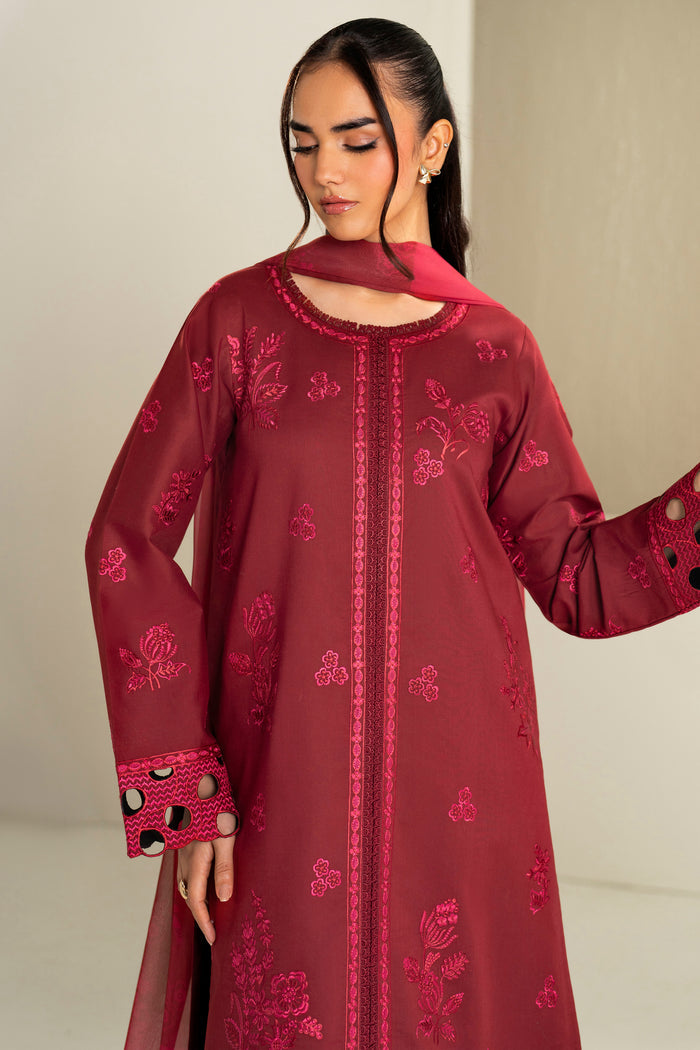 Farasha Summer Weaves Embroidered Lawn Unstitched 3Pc Suit - Desert Rose
