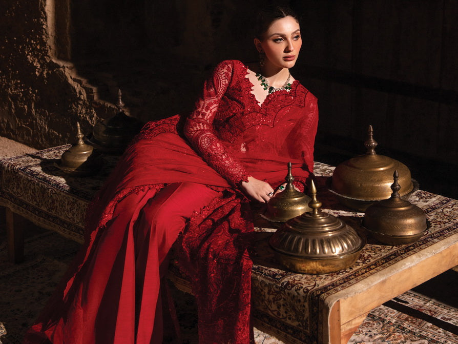 Rang Rasiya Shehnaiyan Embroidered Net Unstitched 3Pc Suit D-08 Shahnoor