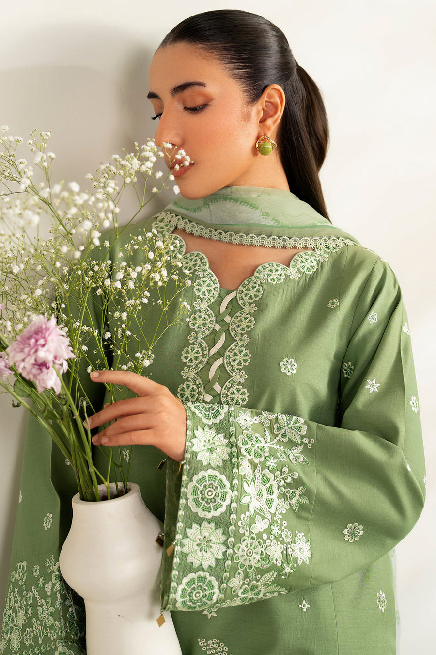 Farasha Summer Weaves Embroidered Lawn Unstitched 3Pc Suit - Dewy Sage